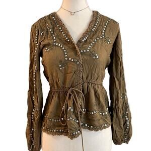 Made With Love Vintage 2000s Size Small Beautiful Button Up Sequin Top